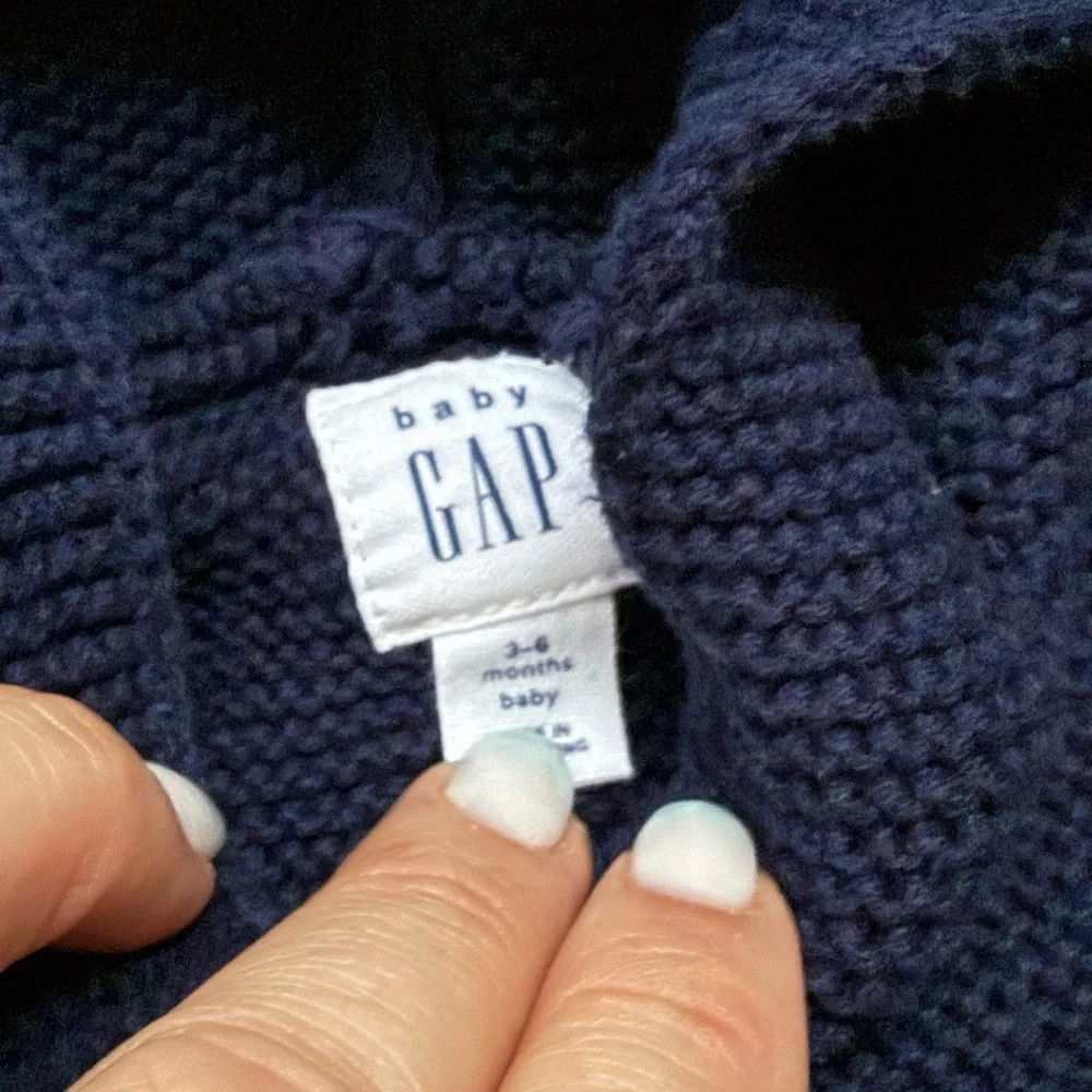 Gap Dark Blue Bear Baby Knit Hooded Cardigan - Size 3-6 Months